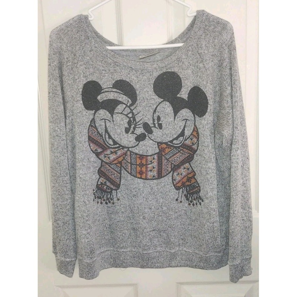 Disney Parks Mickey and Minnie Winter Pullover Sweater Soft‎ Heather Gray Sz M